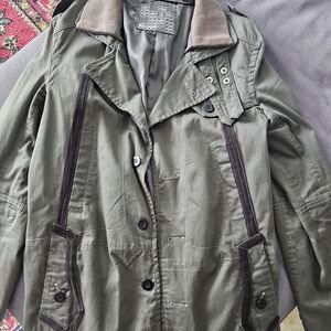 Zara Olive Green Men's Blazer with Brown Accents
